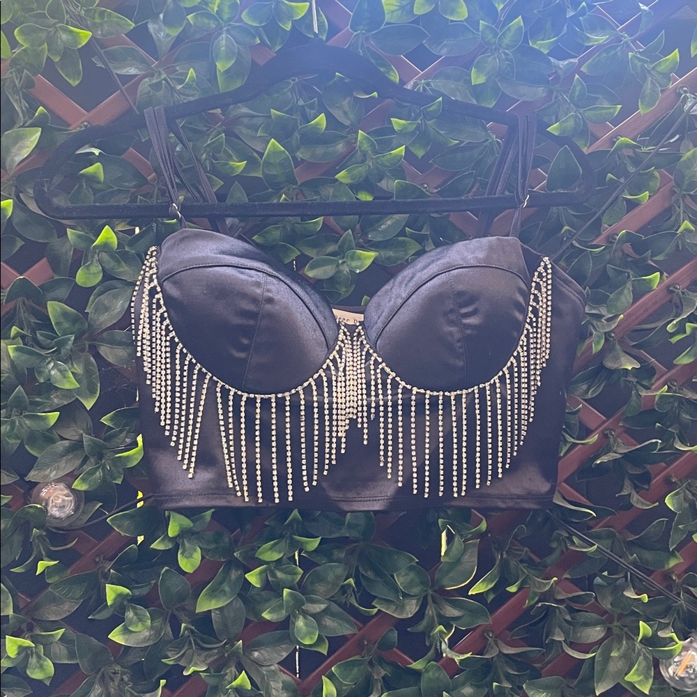 Black Rhinestone Embellished Bustier Top